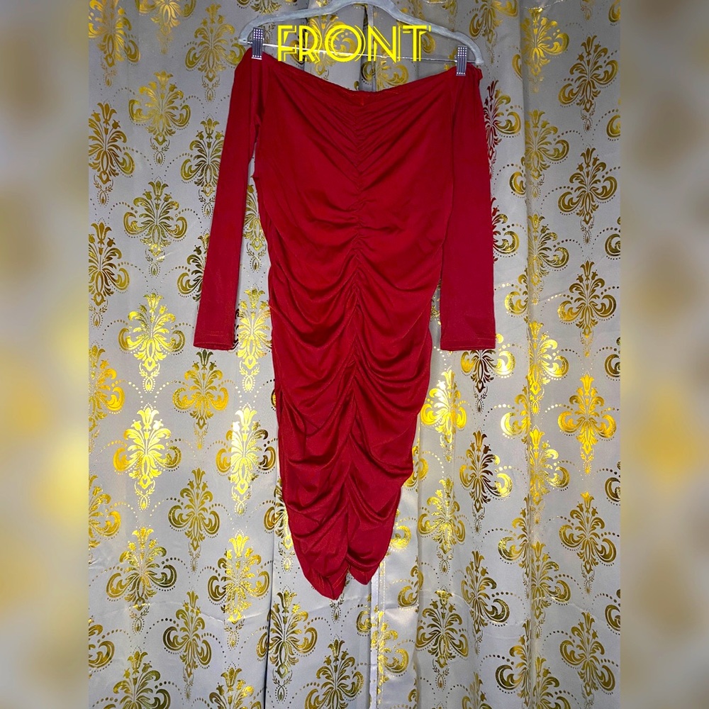 Plus Solid Rouched Off the Shoulder Dress